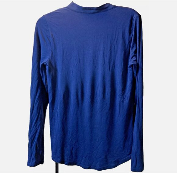 White House Black Market WHBM Navy Drape Crossover Front Blouse Size Small - Picture 2 of 12